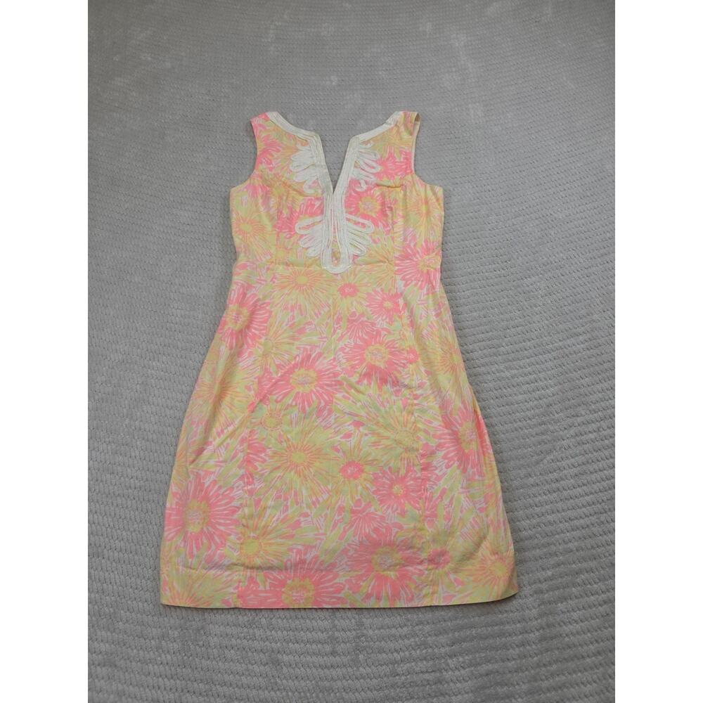 Lilly Pulitzer Dress Womens 2 Janice Shift Resort White Sun Kissed Pink Yellow